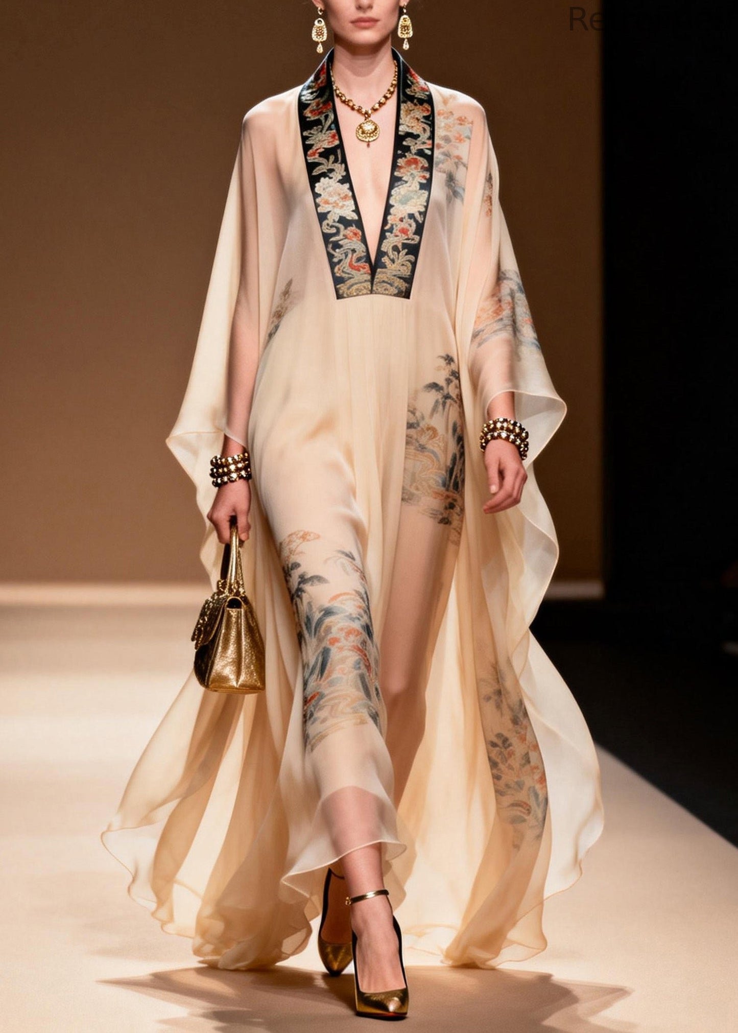 V Neck Print Chiffon Dresses Summer