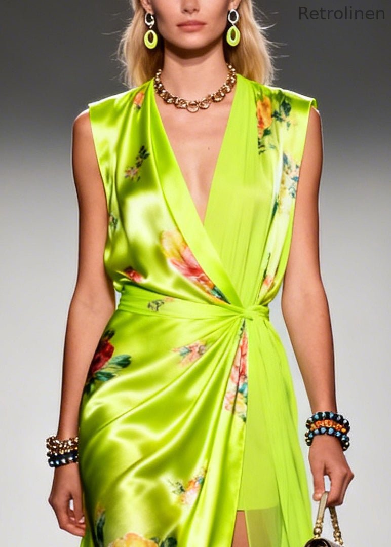 Fluorescent Green Exra Large Hem Side Open Chiffon Robe Dresses Summer