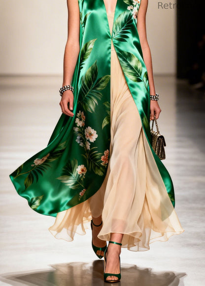 Natural V Neck Print Chiffon Two Piece Set Clothing Summer