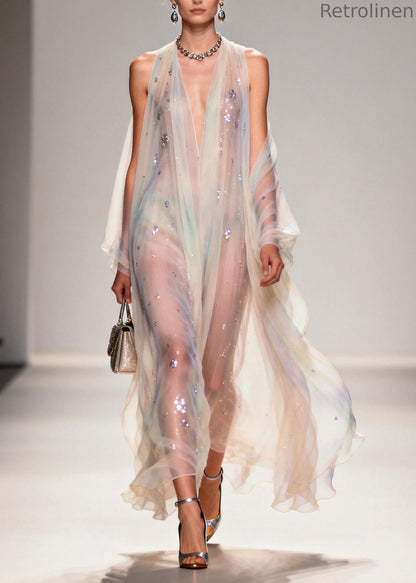 Modern V Neck Zircon Chiffon Long Dress Summer