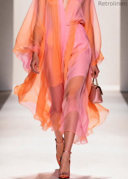 Colorblock V Neck Chiffon Holiday Dress Summer