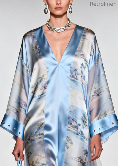 Light Blue Print Tulle Patchwork Rhinestone Dresses Summer