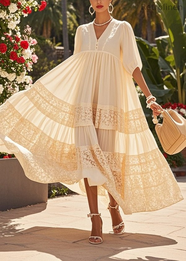 Beige Oversized Patchwork Lace Holiday Dresses Summer