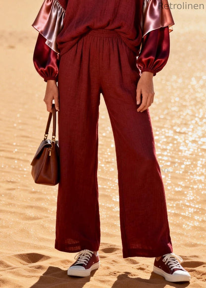 V Neck Patchwork Linen Silk Two Pieces Set Spring