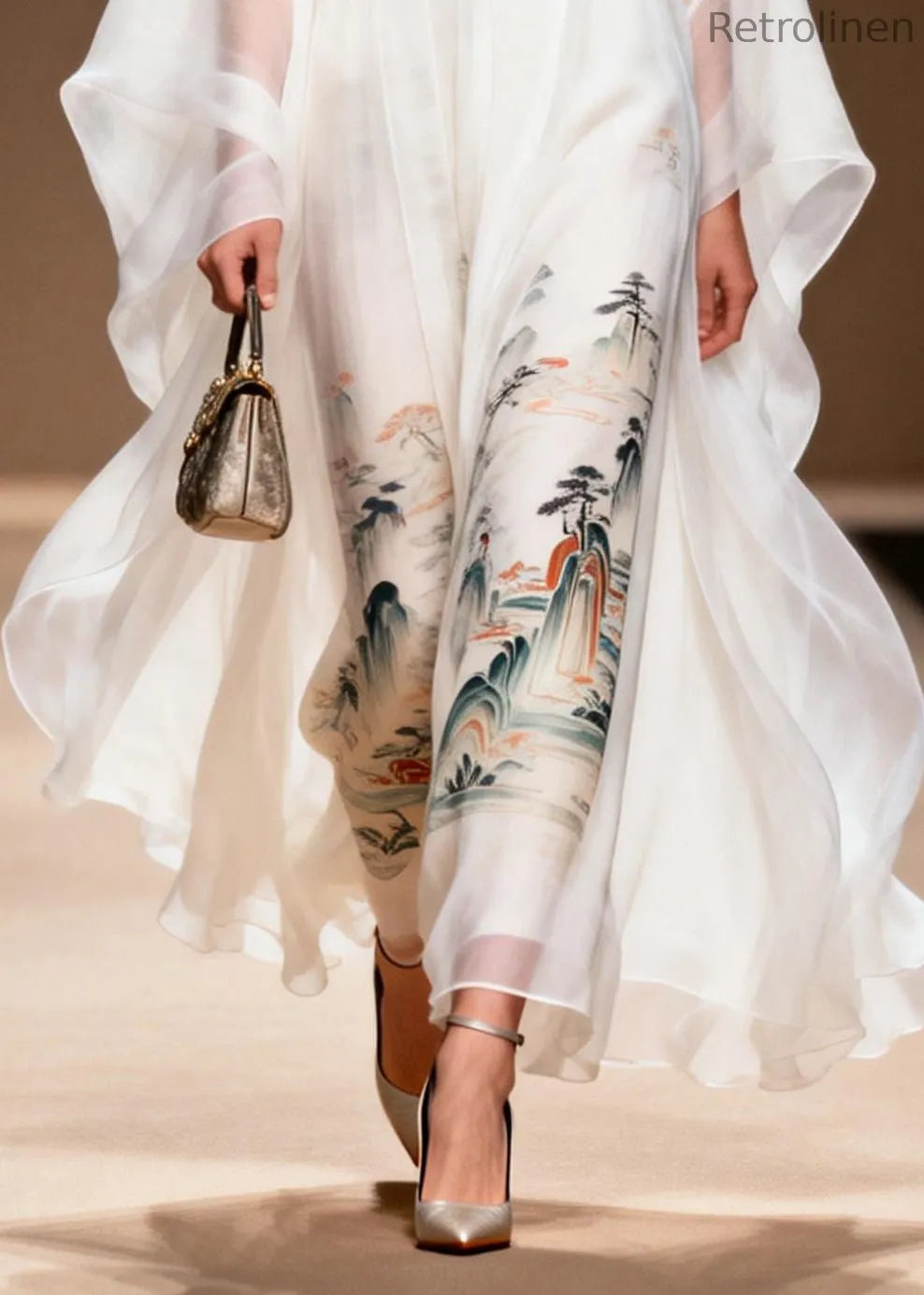 White Print Chiffon Dress Two Piece Set Summer