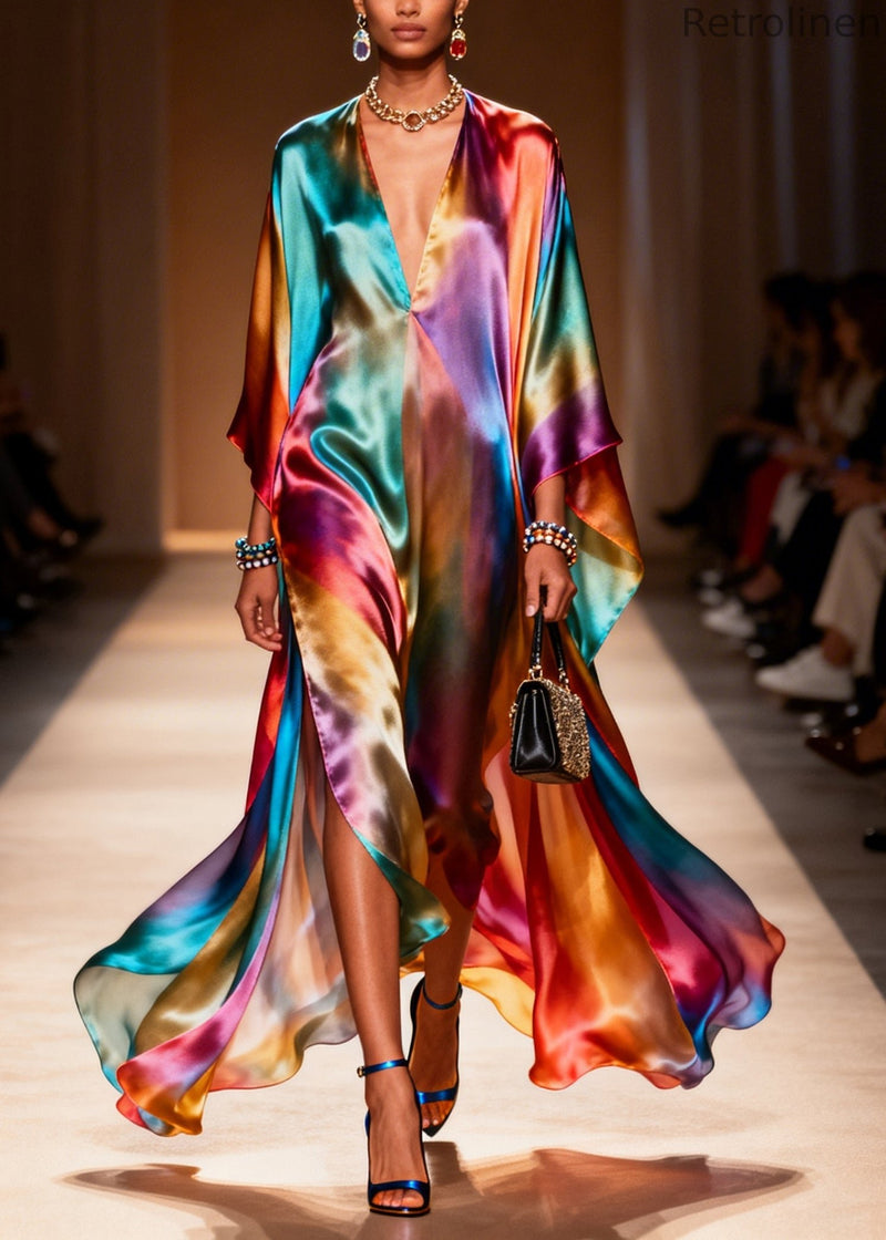 Art Tie Dye Exra Large Hem Side Open Chiffon Holiday Dresses Summer
