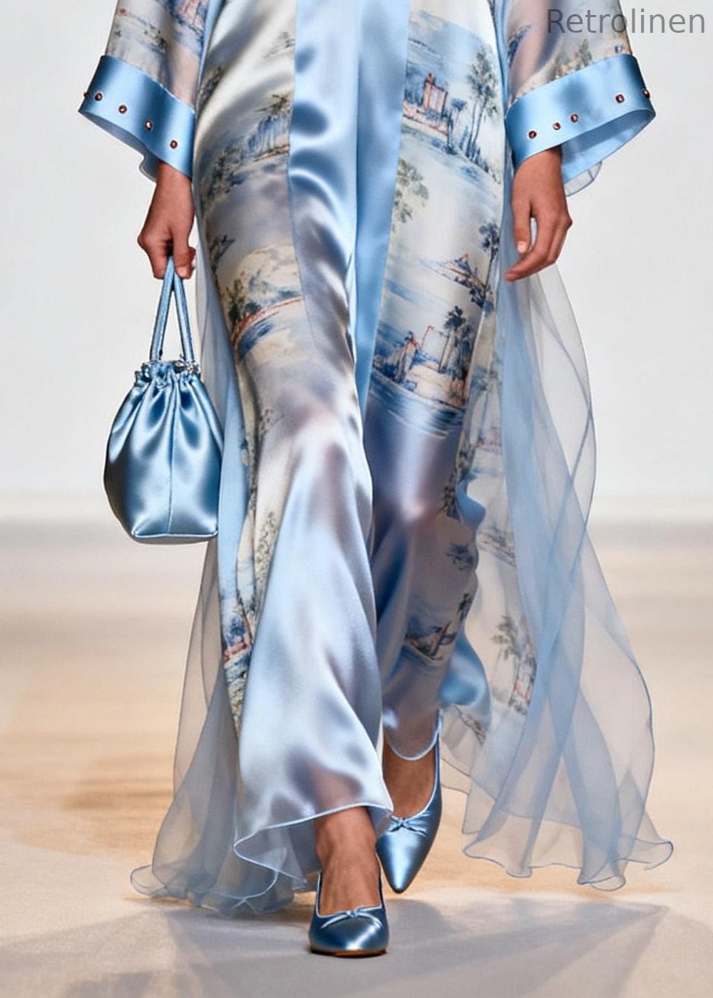 Light Blue Print Tulle Patchwork Rhinestone Dresses Summer