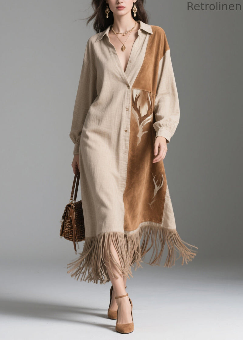 Peter Pan Collar Tassel Patchwork Cotton Dresses Spring