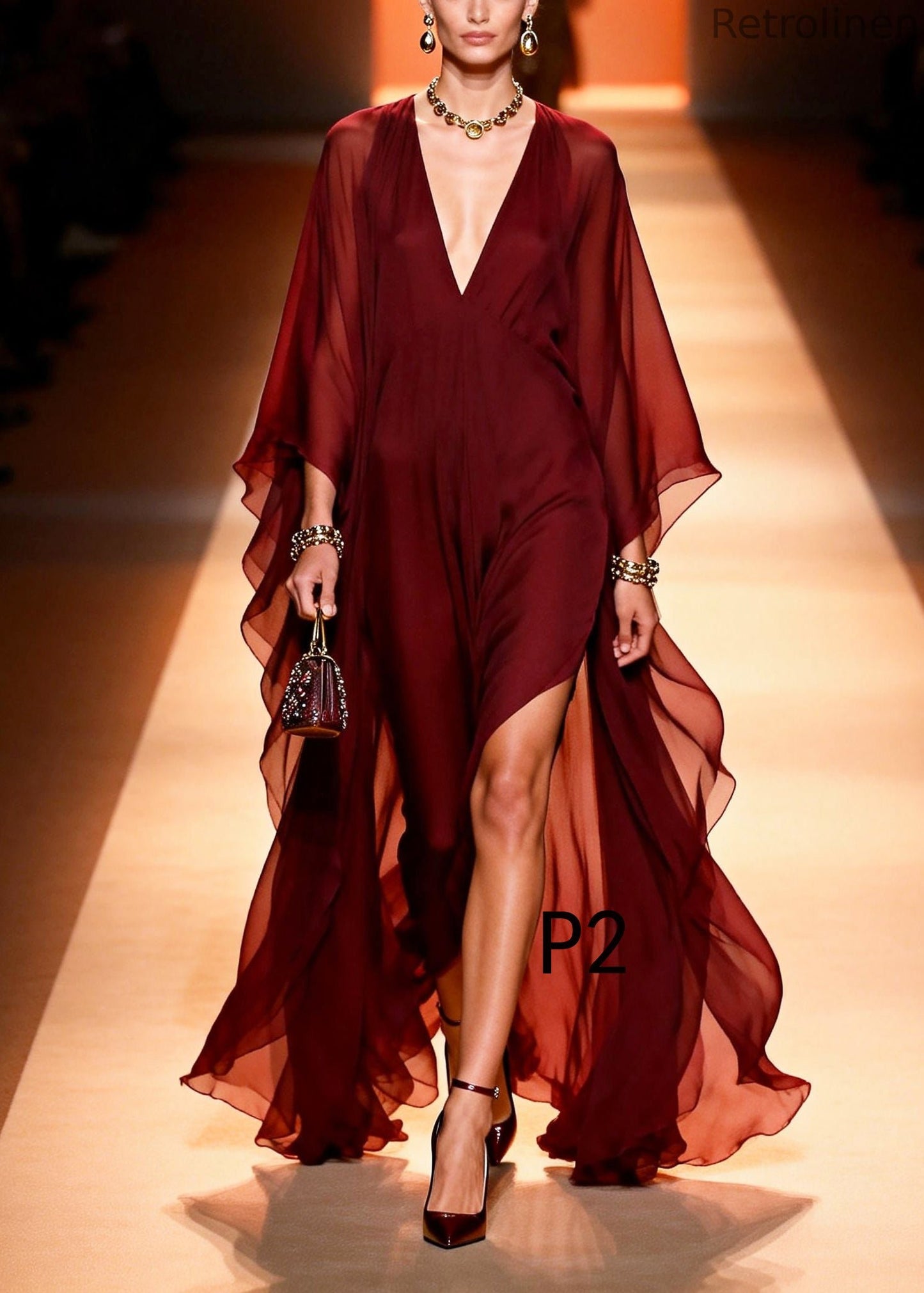 Mulberry V Neck Chiffon Vacation Dress Summer