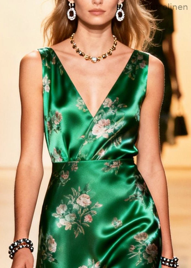 Peacock Green Print Patchwork Silk Cami Dresses Summer