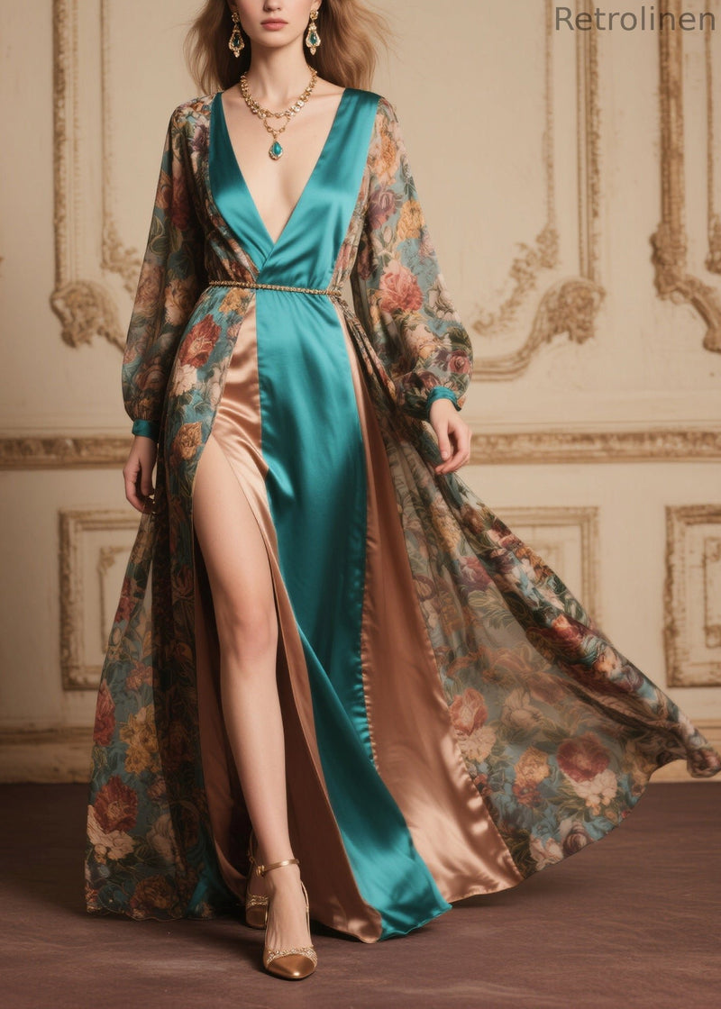 Handmade Side Open Patchwork Exra Large Hem Chiffon Long Dress Summer