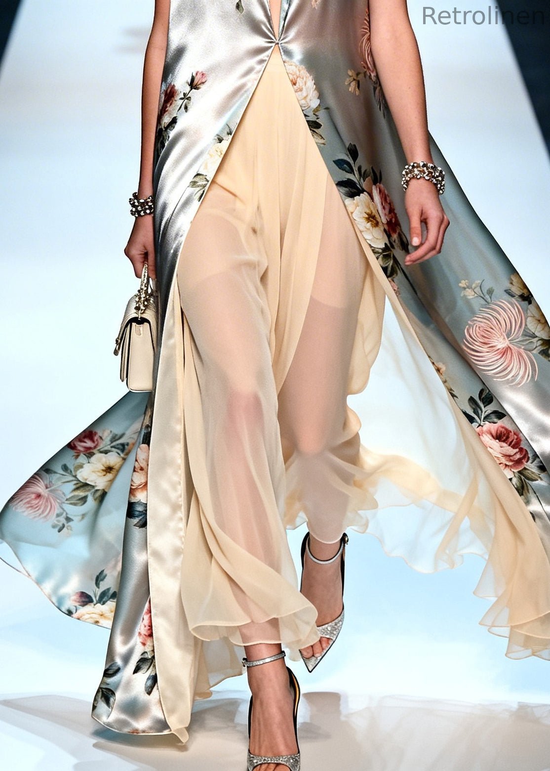 Silvery Print Chiffon Long Dress Two Pieces Set Summer