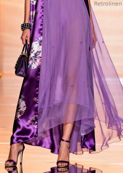 Natural Purple Oversized Patchwork Chiffon Dresses Sleeveless