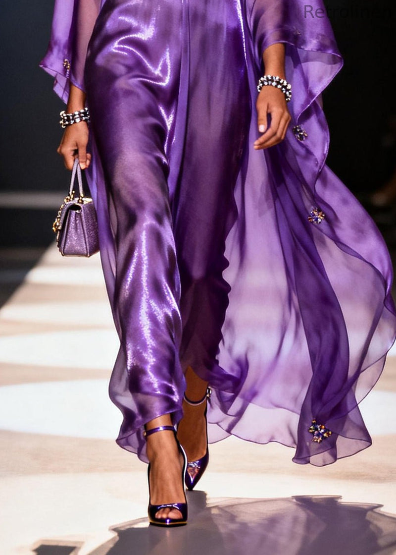 Purple Oversized Draping Chiffon Long Dresses Summer