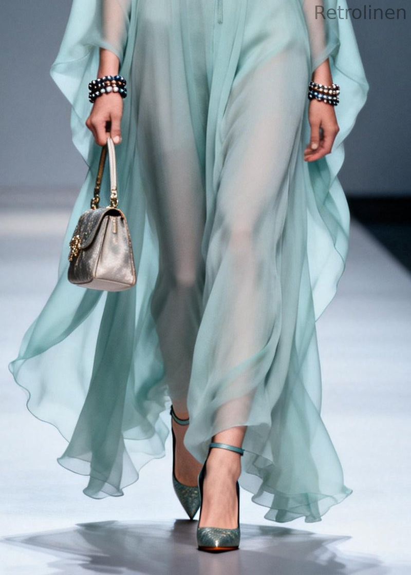 Sky Blue Print Chiffon a Line Dresses Oversized Summer