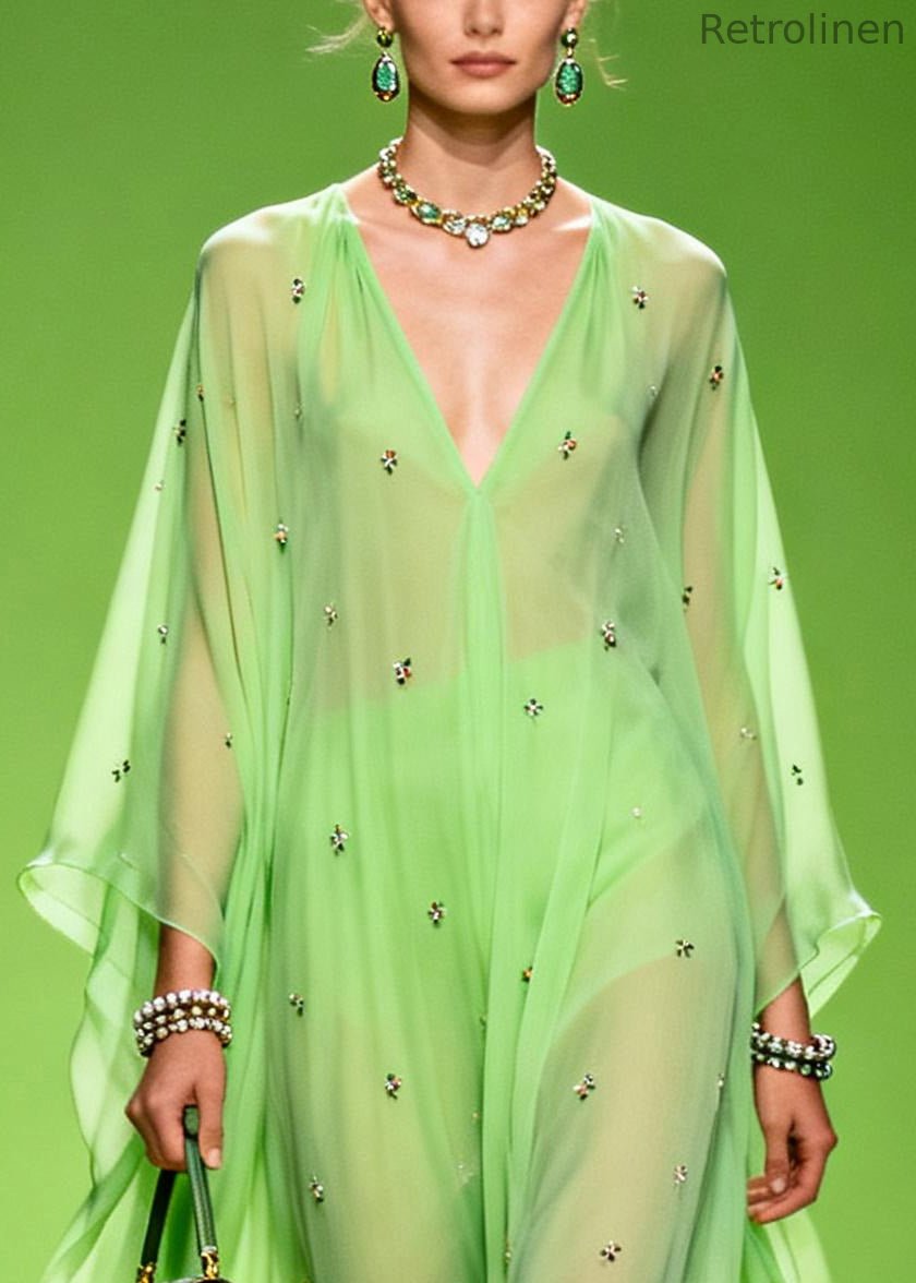 Grass Green Oversized Print Chiffon Robe Dresses Summer