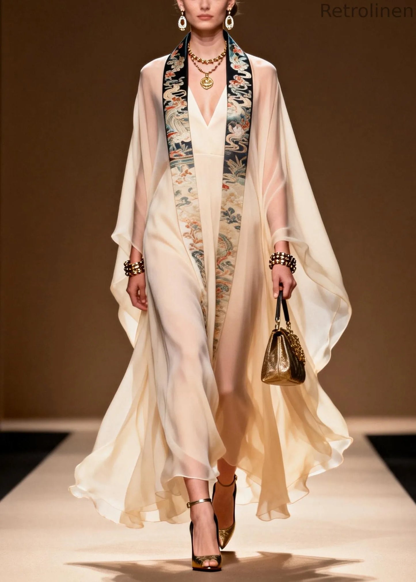 White Oversized Dragon Pattern Chiffon Dresses Two Piece Set Summer