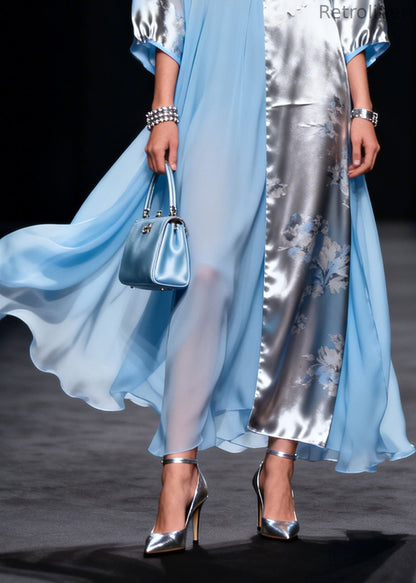 Colorblock Asymmetrical Patchwork Chiffon Party Dress Summer