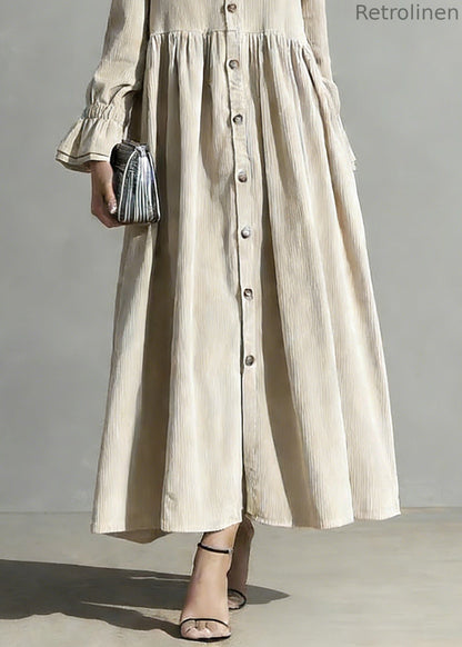 Apricot Peter Pan Collar Button Corduroy Blouses Dresses Spring