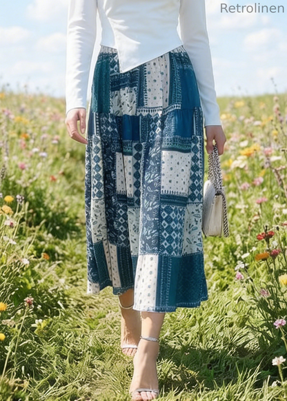 Colorblock Plaid Elastic Waist Cotton Skirt Summer