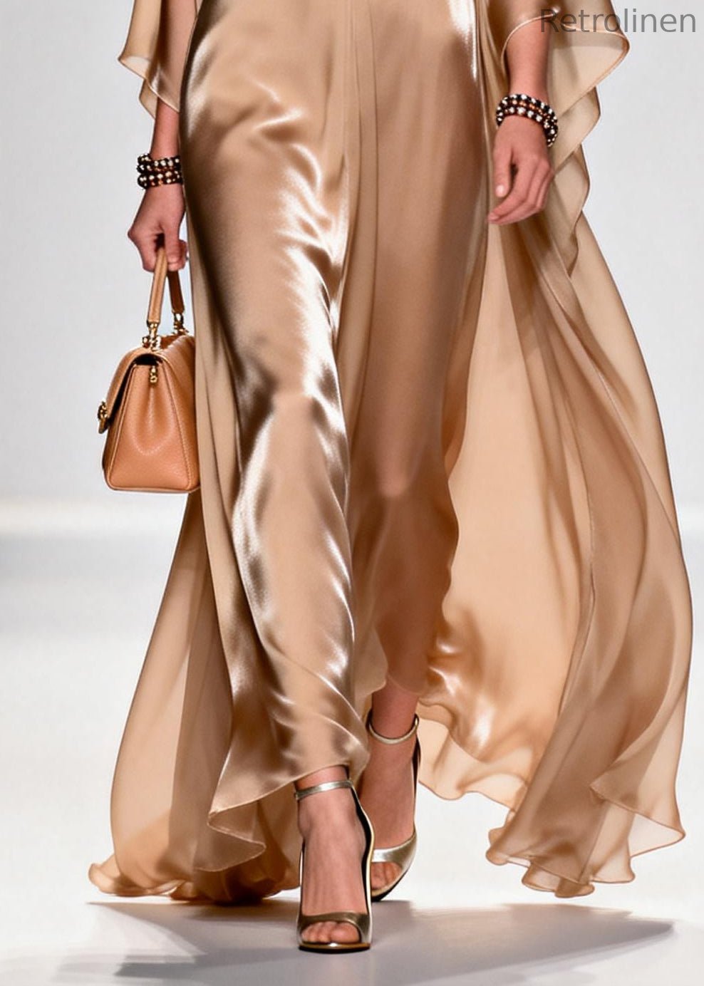 Khaki Bow Exra Large Hem Draping Chiffon Maxi Dresses Summer