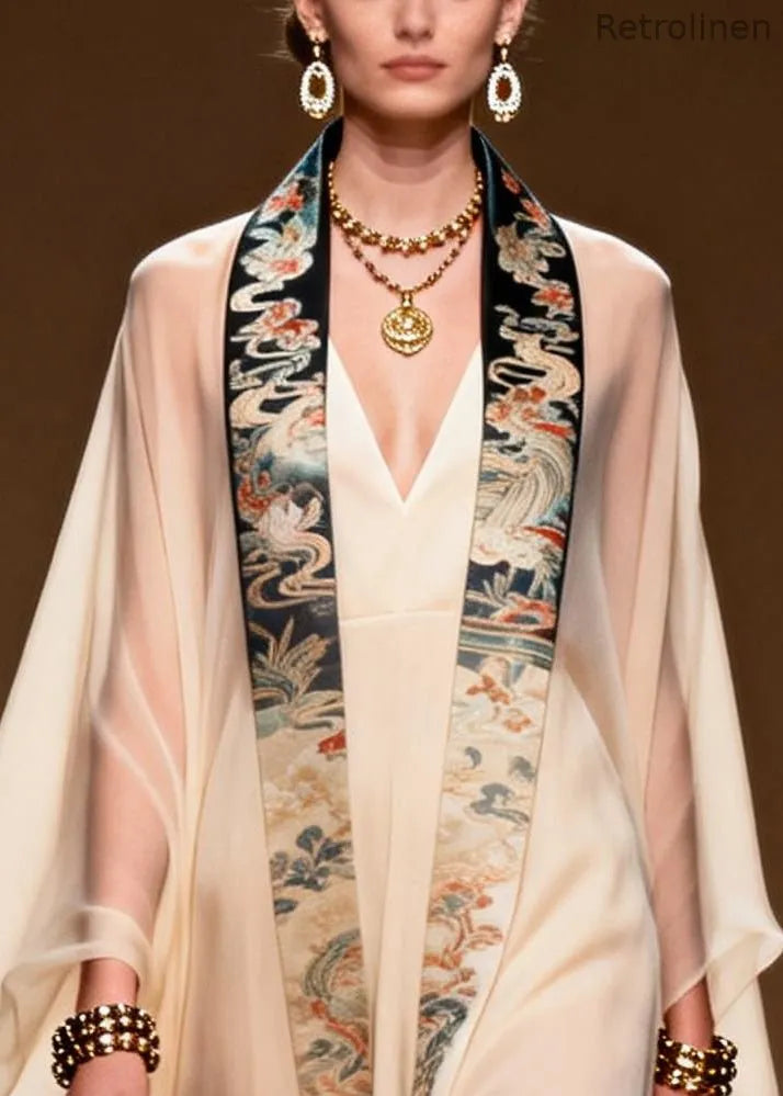 White Oversized Dragon Pattern Chiffon Dresses Two Piece Set Summer