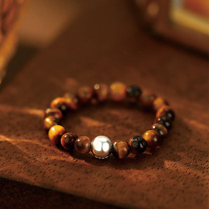 White Jade Black Onyx Crystal Bead Elastic Ring