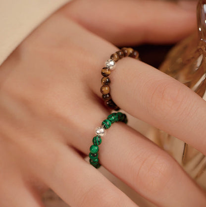 White Jade Black Onyx Crystal Bead Elastic Ring