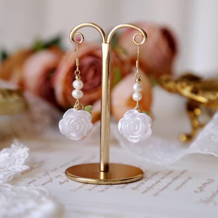 [] White Rose Earrings